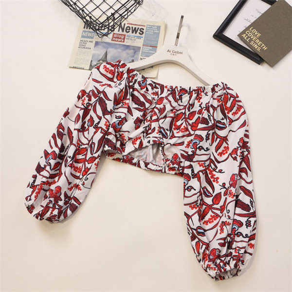 Κοντή γυναικεία μπλούζα με μακριά μανίκια και ντεκολτέ 