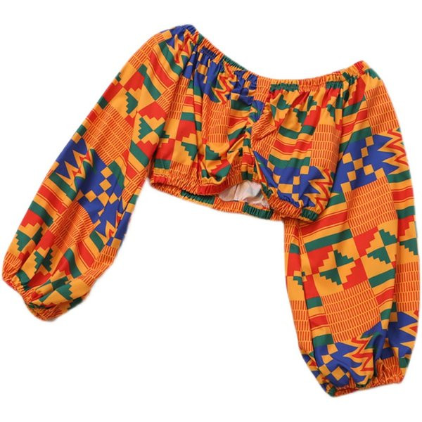 Κοντή γυναικεία μπλούζα με μακριά μανίκια και ντεκολτέ 