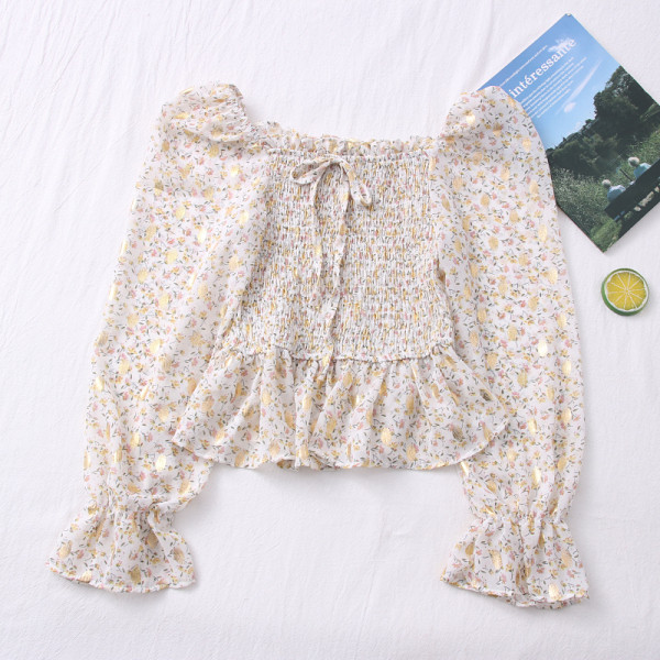 Μοντέρνα γυναικεία μπλούζα με μανίκια λωτού και ντεκολτέ 