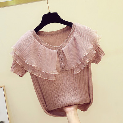 Γυναικεία μπλούζα με γυαλιστερά σωματίδια και βολάν