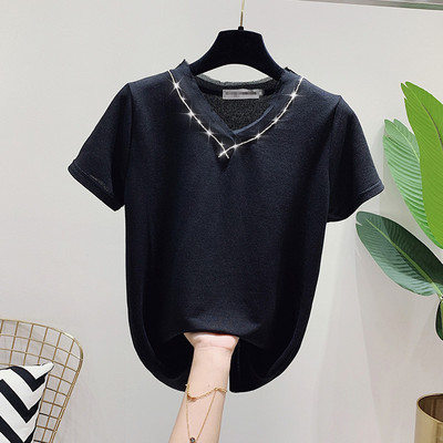 Γυναικείο μπλουζάκι με λαιμόκοψη και διακοσμιτικές πέτρες