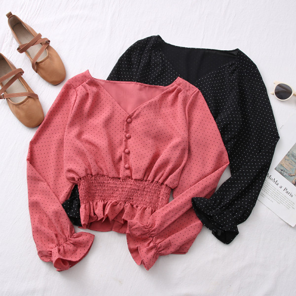 Ženska ležerna bluza - s dugim rukavima i špic izrezom