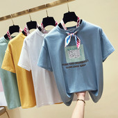 Γυναικείο μπλουζάκι με απλικέ και κορδόνι