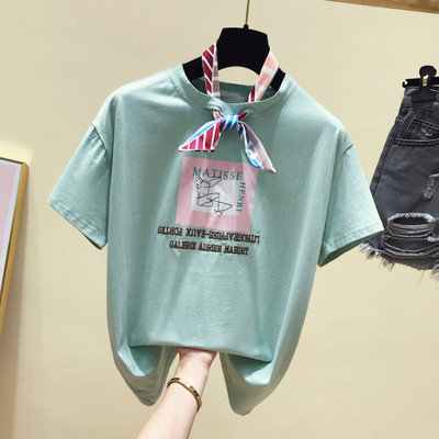 Γυναικείο μπλουζάκι με απλικέ και κορδόνι