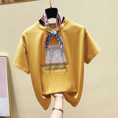 Γυναικείο μπλουζάκι με απλικέ και κορδόνι