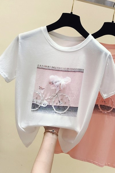 Tricou dama cu panglica si pietre in doua culori