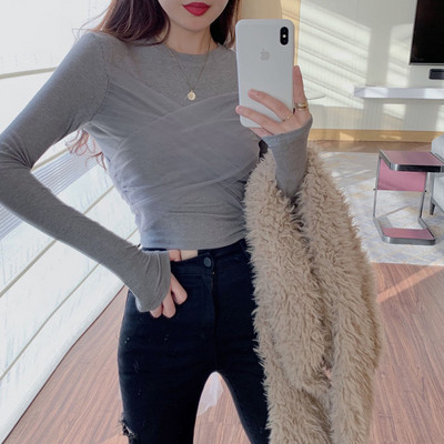 Νέο μοντέλο γυναικεία μπλούζα με τούλι και οβάλ ντεκολτέ