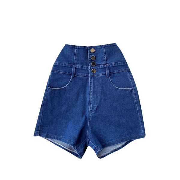 Ležerne ženske kratke hlače s visokim strukom i gumbima u plavoj i crnoj boji