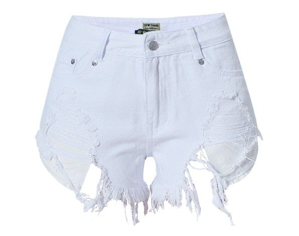 Κοντό λευκό τζιν με σκισμένα μοτίβα