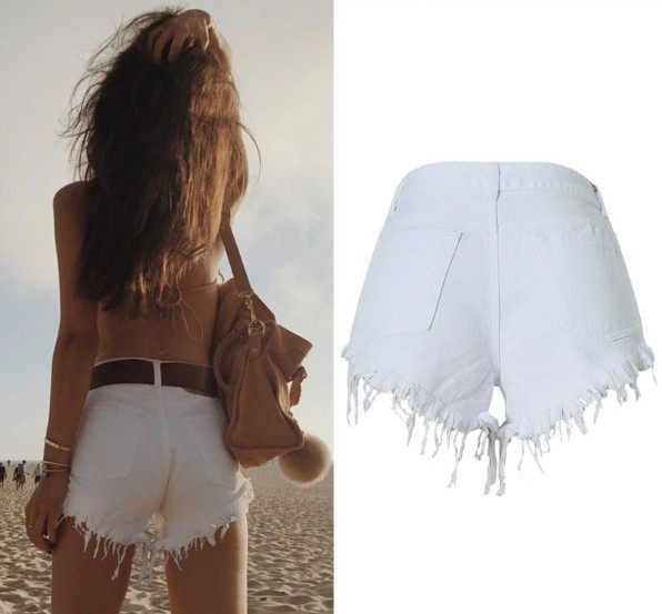 Κοντό λευκό τζιν με σκισμένα μοτίβα