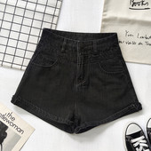 Ženske kratke hlače s džepovima i visokim strukom u plavoj i crnoj boji