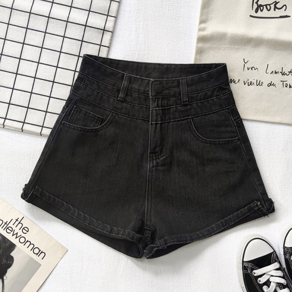 Ženske kratke hlače s džepovima i visokim strukom u plavoj i crnoj boji