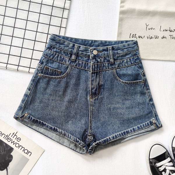 Ženske kratke hlače s džepovima i visokim strukom u plavoj i crnoj boji