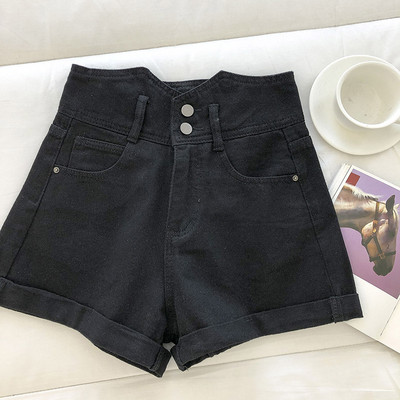 Γυναικεία κοντή τζιν με ψηλή μέση - σε λευκό και μαύρο χρώμα