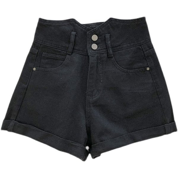 Γυναικεία κοντή τζιν με ψηλή μέση - σε λευκό και μαύρο χρώμα