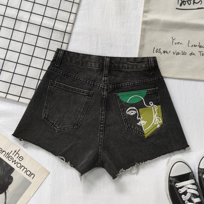 Κοντό τζιν μοντέρνο γυναικείο με απλικέ και ψηλή μέση