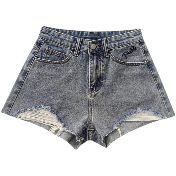 Κοντό τζιν μοντέρνο γυναικείο με απλικέ και ψηλή μέση