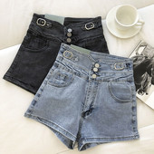 Νέο μοντέλο κοντό γυναικείο τζιν με κουμπιά και ψηλή μέση