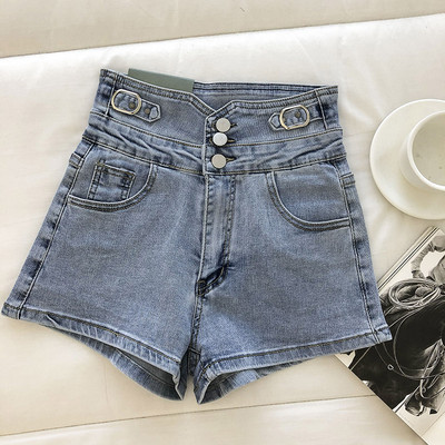 Νέο μοντέλο κοντό γυναικείο τζιν με κουμπιά και ψηλή μέση