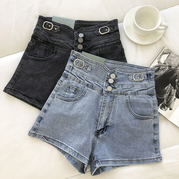 Νέο μοντέλο κοντό γυναικείο τζιν με κουμπιά και ψηλή μέση