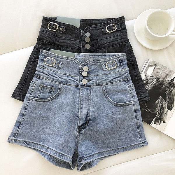 Νέο μοντέλο κοντό γυναικείο τζιν με κουμπιά και ψηλή μέση