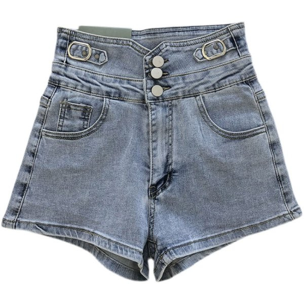 Νέο μοντέλο κοντό γυναικείο τζιν με κουμπιά και ψηλή μέση