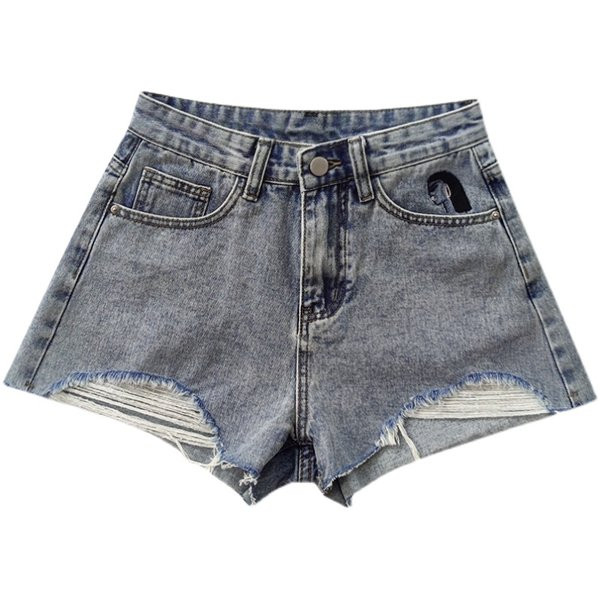 Κοντά γυναικεία τζιν με σκισμένα μοτίβα σε μπλε χρώμα