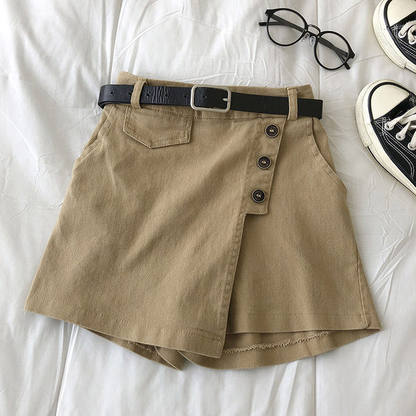 Γυναικεία φούστα-παντελόνι με κουμπιά και ζώνη