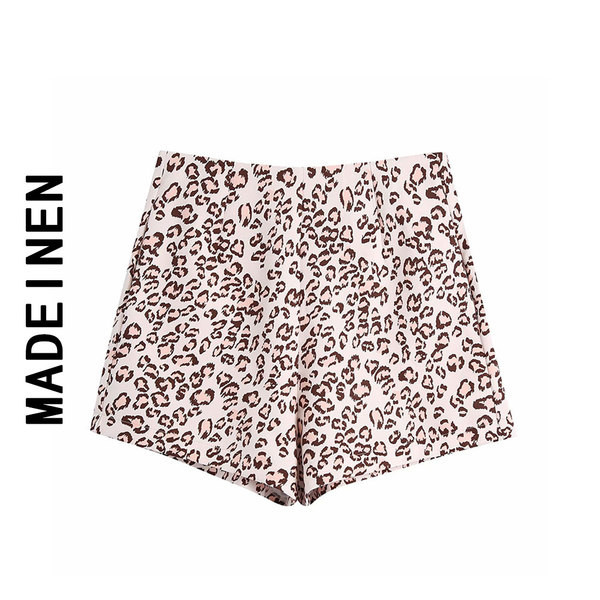 Casual γυναικεία σορτς με άνιμαλ μοτίβο και ψηλή μέση