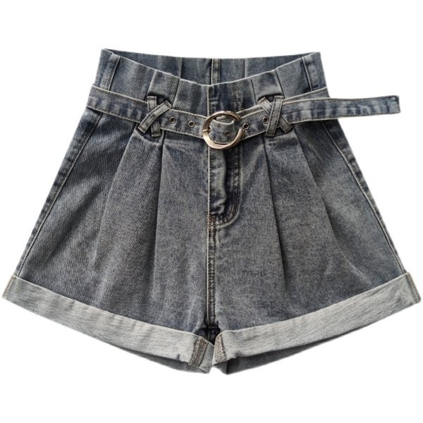 Γυναικεία σορτς με τσέπες και ζώνη σε γκρι και μαύρο χρώμα