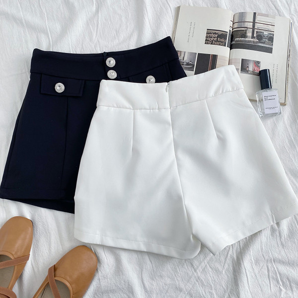 Novi model ženskih kratkih hlača s visokim strukom i gumbima - bijele i crne