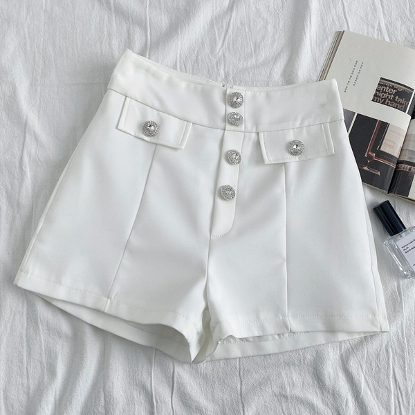 Novi model ženskih kratkih hlača s visokim strukom i gumbima - bijele i crne