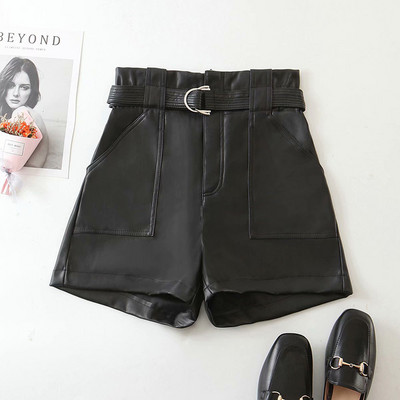 Έκο δερμάτινα σορτς  με ζώνη και τσέπες