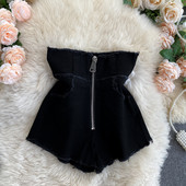 Γυναικεία σορτς με ψηλή μέση και φερμουάρ