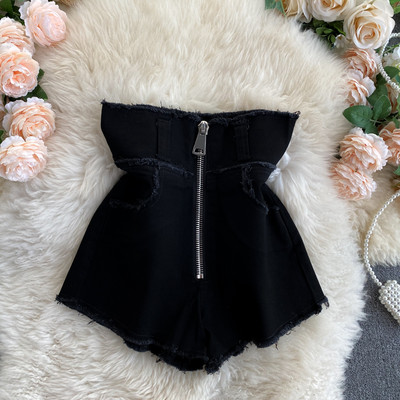 Γυναικεία σορτς με ψηλή μέση και φερμουάρ