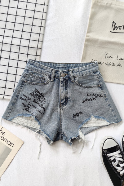 Ženske traper kratke hlače s poderanim uzorkom