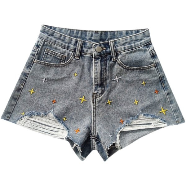 Ženske kratke hlače s vezom u boji i poderanim uzorkom