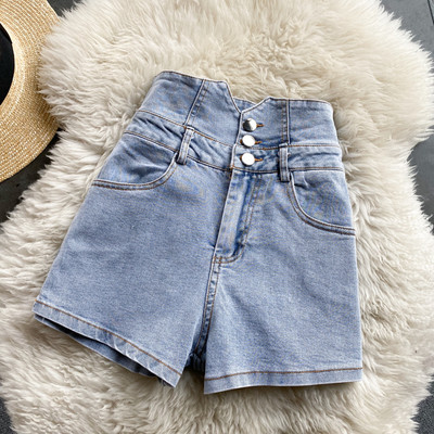 Γυναικείο κοντό παντελόνι με ψηλή μέση και κουμπιά