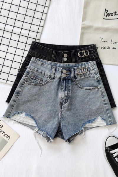 Sieviešu džinsi ar saplēstu rakstu un kabatām divās krāsās