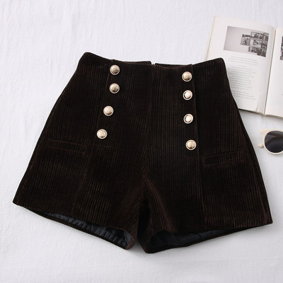 Γυναικείο σορτς νέο μοντέλο με κουμπιά - μπεζ, καφέ και μαύρο χρώμα