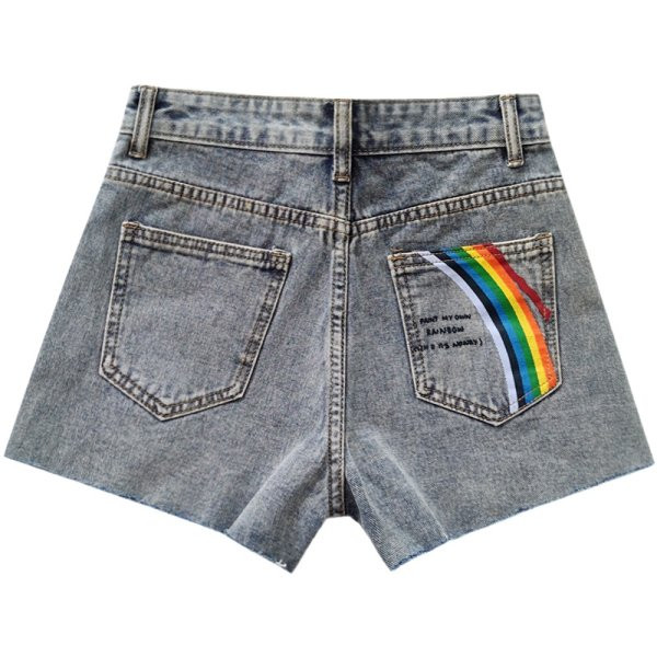 Ženske moderne traperice s aplikacijom u sivoj boji