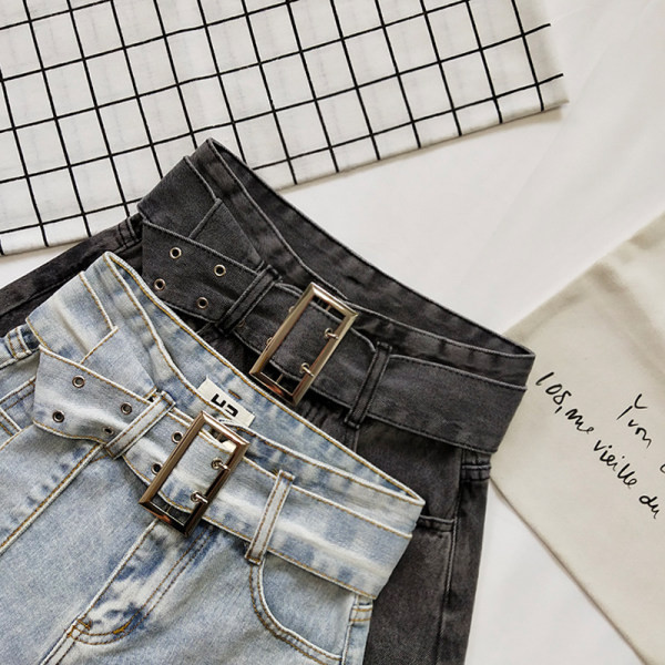 Ženske moderne traperice s remenom i visokim strukom