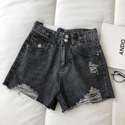 Γυναικείο κοντό τζιν με κουμπιά και σκισμένα μοτίβα