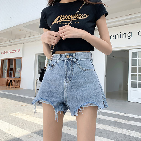 Casual γυναικεία σορτς με σκισμένα μοτίβα - ψηλή μέση