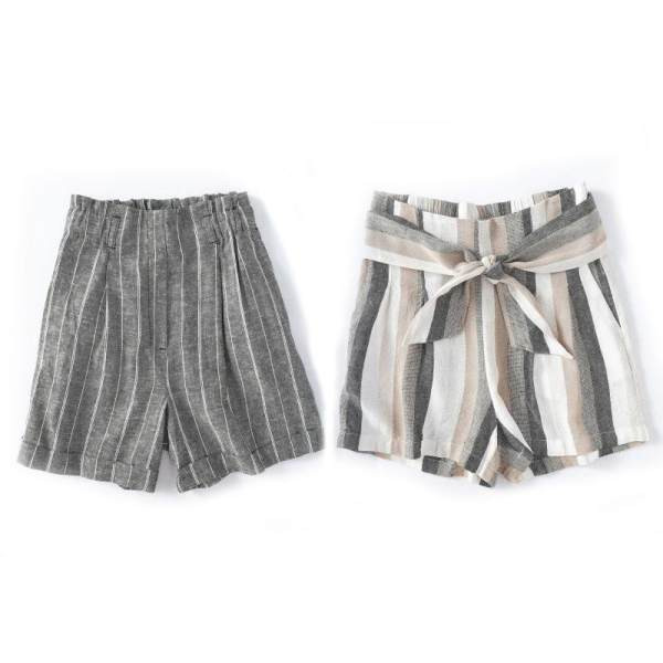 Ριγέ σορτς με υψηλή μέση και ζώνη