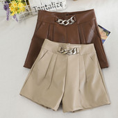 Ženske kožne kratke hlače s visokim strukom