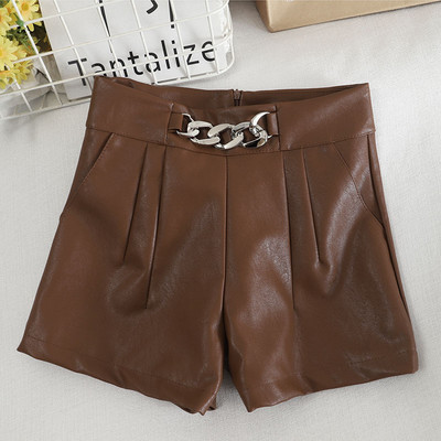 Ženske kožne kratke hlače s visokim strukom