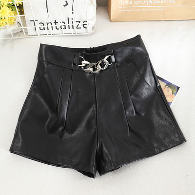 Ženske kožne kratke hlače s visokim strukom