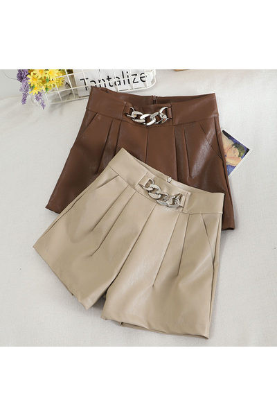 Ženske kožne kratke hlače s visokim strukom
