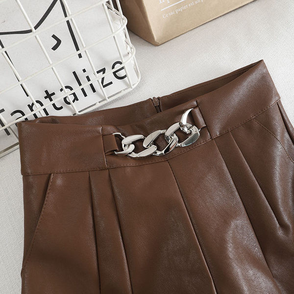 Ženske kožne kratke hlače s visokim strukom